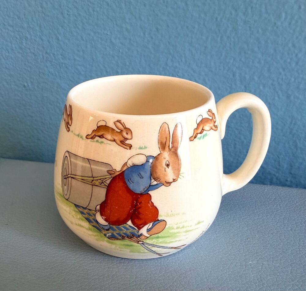 Vintage 1940s Royal Doulton Bunnykins Mug Leapfrog Lawn Roller Childs Cup